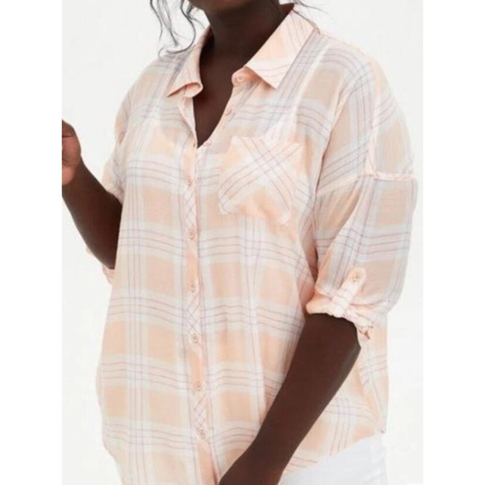Torrid Light Drop Shoulders Lindsay Plaid Button Down Layering Shirt Plus 2X